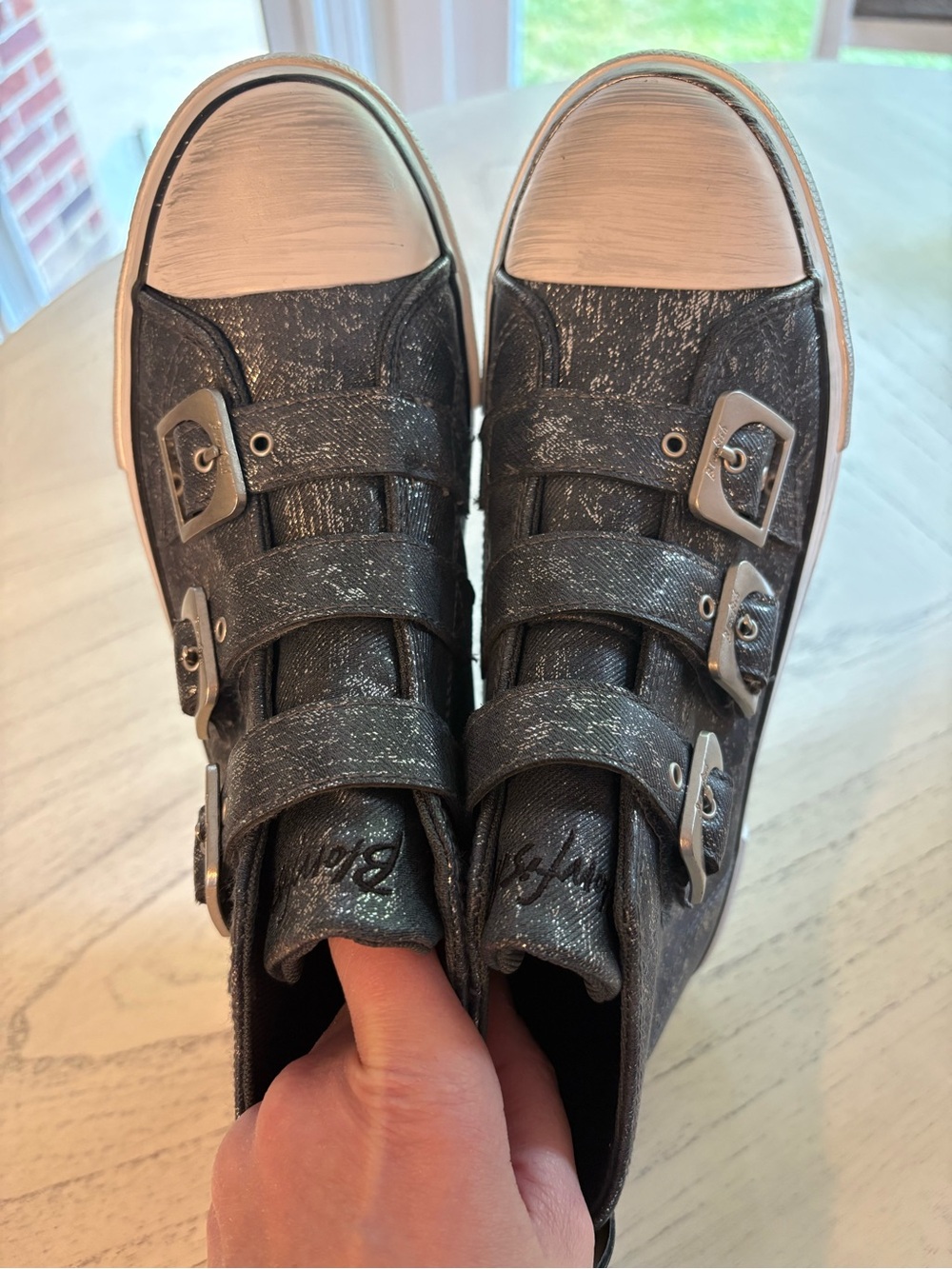 Blowfish Metallic Black High-Top Buckle Sneakers with White Toe - Picture 9 of 10